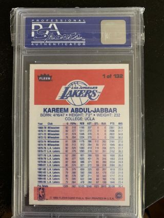 1986 Fleer Kareem Abdul - Jabbar PSA 9 2
