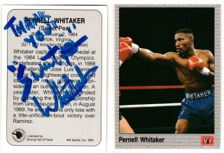 Boxer Pernell Whitaker " Sweet Pea " 1991 All World Signed Card Autographed