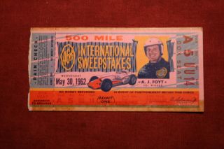 1962 Indy 500 Ticket Stub,  Aj Foyt On Front (indianapolis,  Indiana)