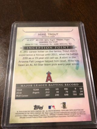 2019 Topps Inception Mike Trout Purple 121/150.  1.  Angels Baseball Card 2