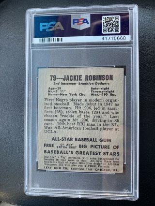 1948 Leaf Jackie Robinson ROOKIE RC 79 PSA 4 VGEX 2