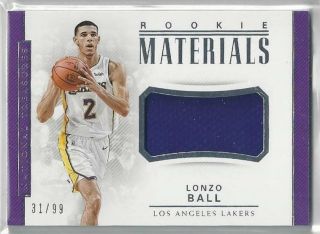 2017 - 18 Panini National Treasures Rookie Materials Lonzo Ball Rc Patch 31/99