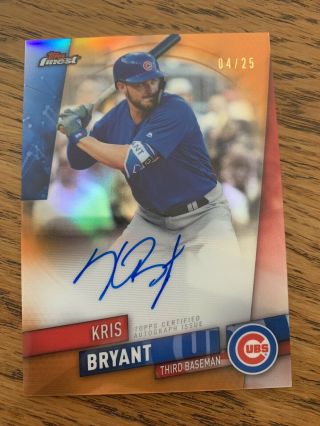 2019 Topps Finest Kris Bryant On Card Auto Orange Refractor /25 Chicago Cubs