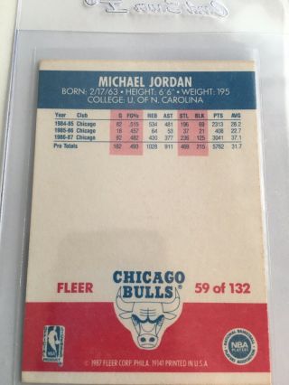 1987 - 1988 Fleer Michael Jordan Chicago Bulls 59 Basketball Card 2