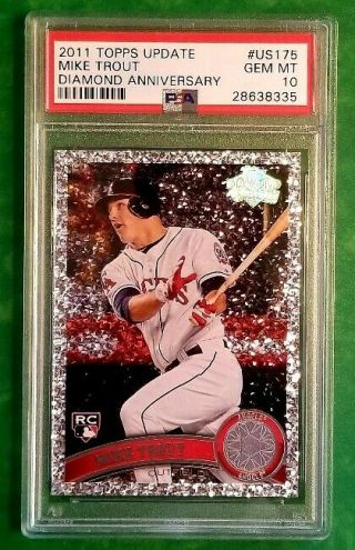 2011 Topps Update Mike Trout Psa 10 Us175 Rc Diamond Anniversary Rookie Card 