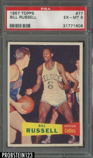 1957 Topps Basketball 77 Bill Russell Celtics Rc Rookie Hof Psa 6 Centered