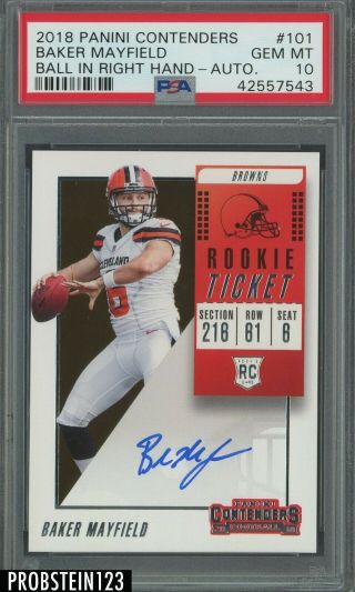 2018 Contenders Rookie Ticket Right Hand Baker Mayfield Rc Auto Psa 10 Gem