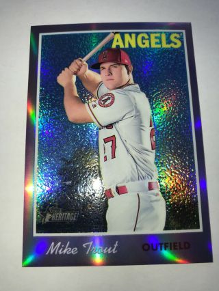 2019 Topps Heritage Mike Trout Purple Chrome Hot Box Refractor Thc - 485 Sp