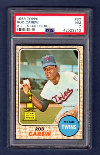 Rod Carew 1968 Topps 80 All - Star Rookie 2nd Year Card Fresh Grade Psa 7 Twins