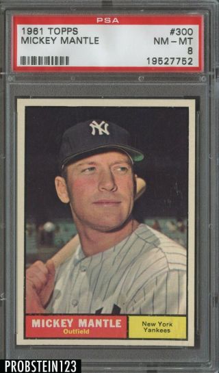 1961 Topps 300 Mickey Mantle York Yankees Hof Psa 8 " Sharp Corners "
