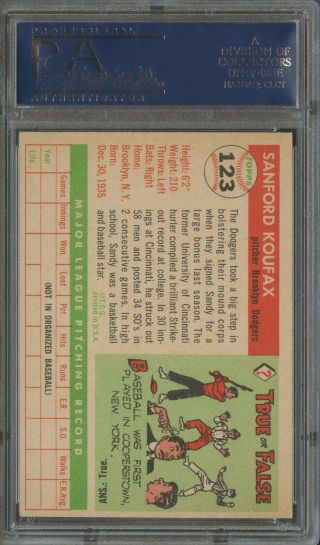 1955 Topps 123 Sandy Koufax Dodgers RC Rookie HOF PSA 7 