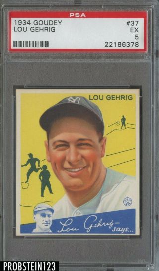 1934 Goudey 37 Lou Gehrig York Yankees Hof Psa 5 Ex " Sharp "