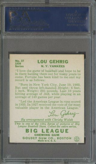 1934 Goudey 37 Lou Gehrig York Yankees HOF PSA 5 EX 