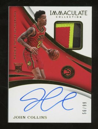 2017 - 18 Immaculate John Collins Rpa Rc Rookie Patch Auto 56/99 Atlanta Hawks