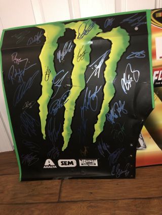 Race Monster Energy Qtr Signed Kevin Harvick Kyle Busch Chase Elliott