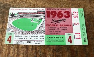 1963 World Series Game 4 Ticket Stub Yankees Los Angeles Dodgers