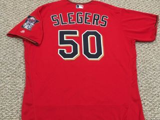 Aaron Slegers Sz 52 50 2017 Minnesota Twins Game Jersey Issue Home Alt Red Mlb