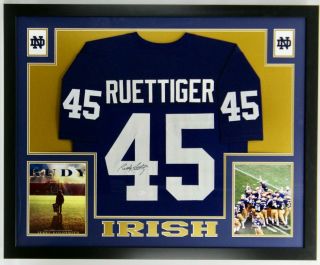 Rudy Ruettiger Autographed Framed Navy Custom Notre Dame Jersey W/jsa