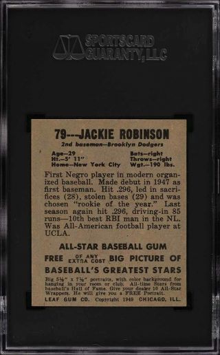 1948 Leaf Jackie Robinson ROOKIE RC 79 SGC 7.  5 NRMT,  (PWCC) 2