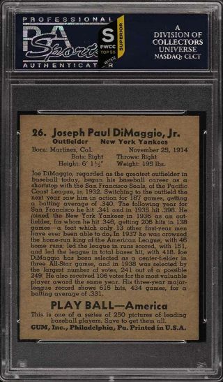 1939 Play Ball Joe DiMaggio 26 PSA 8 NM - MT (PWCC - S) 2