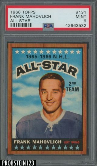 1966 Topps Hockey All Star 131 Frank Mahovlich Maple Leafs Hof Psa 9 " Tough "