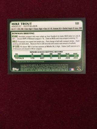 2011 Bowman Draft 101 Mike Trout RC ROOKIE Card Must Have For Trout Collectors 2