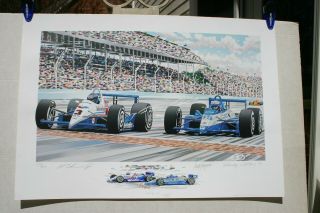 Indy 500 Randy Owens Closest Finish Al Jr.  Scott Goodyear Signed Lithograph