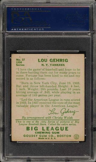 1934 Goudey Lou Gehrig 37 PSA 4 VGEX (PWCC) 2