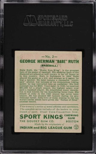 1933 Goudey Sport Kings Babe Ruth 2 SGC 5 EX (PWCC) 2