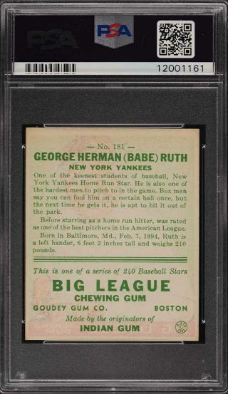 1933 Goudey Babe Ruth 181 PSA 6 EXMT (PWCC) 2