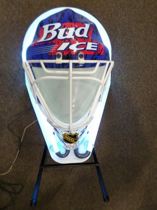 Official Beer Nhl Anheuser - Busch Inc.  Bud Ice Electric Goalie Mask Neon Sign
