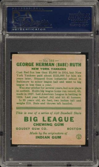 1933 Goudey Babe Ruth 144 PSA 4.  5 VGEX,  (PWCC) 2