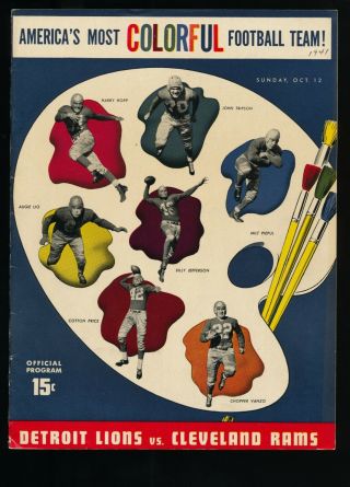 Ex Plus 10/12/1941 Cleveland Rams @ Lions Nfl Program - Byron " Whizzer " White