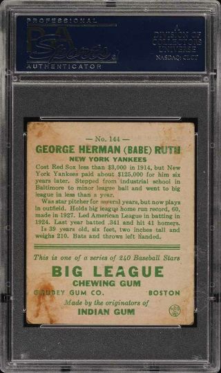 1933 Goudey Babe Ruth 144 PSA 2 GD (PWCC) 2