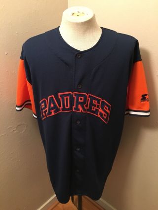 Vintage 90’s San Diego Padres Starter Baseball Jersey Orange Blue Stitched Xl A2
