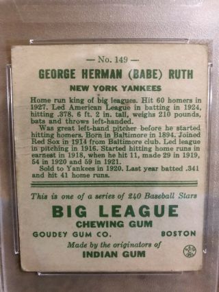 1933 Goudey Babe Ruth 149 PSA 1.  5 4