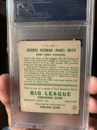 1933 Goudey Babe Ruth 149 PSA 1.  5 7