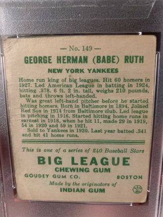 1933 Goudey Babe Ruth 149 PSA 1.  5 8