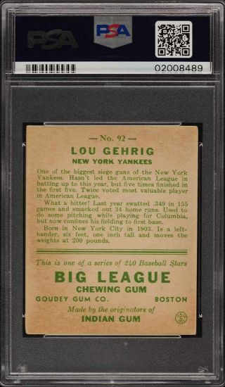 1933 Goudey Lou Gehrig 92 PSA 6 EXMT (PWCC) 2