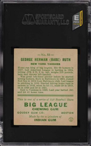 1933 Goudey Babe Ruth 53 SGC 4 VGEX (PWCC - E) 2