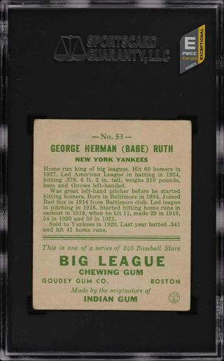 1933 Goudey Babe Ruth 53 SGC 2 GD (PWCC - E) 2