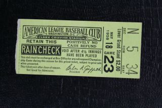1958 Senators Ticket Stub Vs Yankees Mickey Mantle Home Run Game