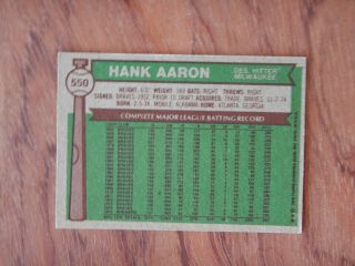 1976 Topps Hank Aaron Milwaukee Brewers 550 Baseball Card - VG 2