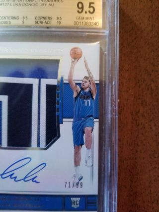 2018 - 19 NATIONAL TREASURES ROOKIE PATCH AUTO LUKA DONCIC 71/99 BGS 9.  5 AUTO 10 3