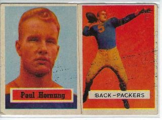 1957 Topps Paul Hornung Rookie Card 151.  Cut In Half.  Hofer