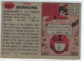 1957 Topps Paul Hornung rookie card 151.  Cut in half.  HOFer 2