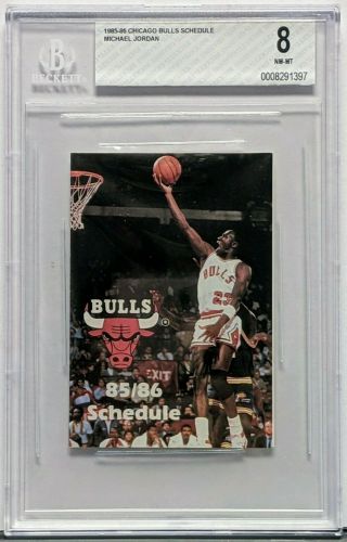 1985/86 Michael Jordan First Cover Chicago Bulls Pocket Schedule Bgs 8 1397
