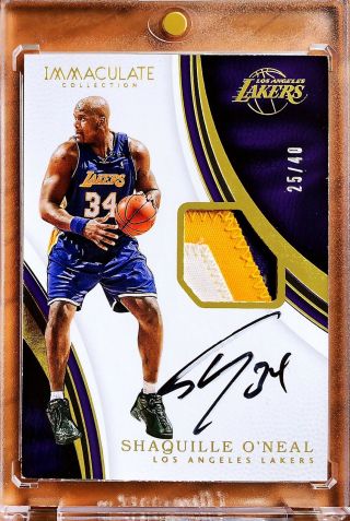 2016 - 17 Immaculate Shaquille O’neal Lakers Hof Legend 3c Patch Auto 25/40