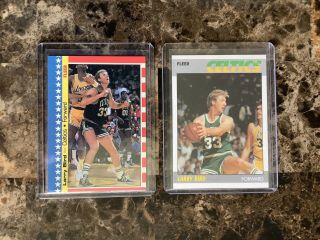 2 1987 - 88 Fleer Larry Bird Cards 1 Base Card 11 & 1 Sticker 4 Boston Celtics