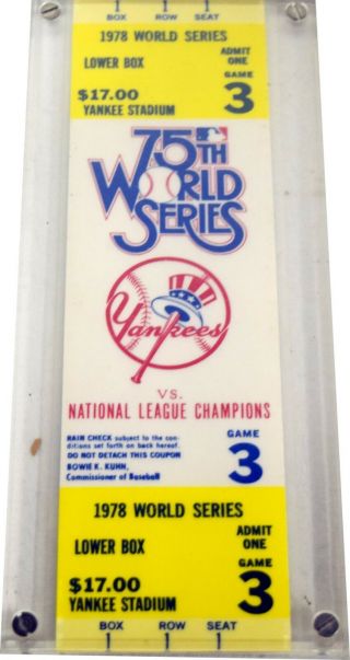 1978 World Series Game 3 Ticket Stub Yankees Dodgers Reprint Souvenir Kccm136